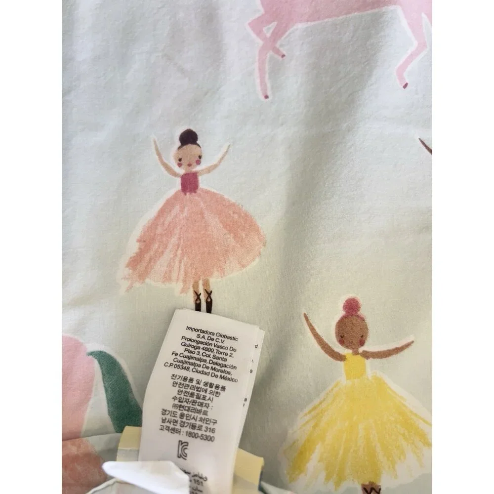 Pottery Barn Kids Pastel Unicorns & Ballerinas Duvet Cover - Pink, Mint, Gold